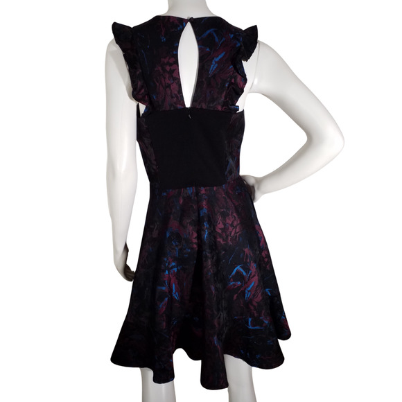 Slate & Willow Womens Abstract Dress Sleeveless Ruffle Metallic Keyhole Size 6 - Picture 3 of 6